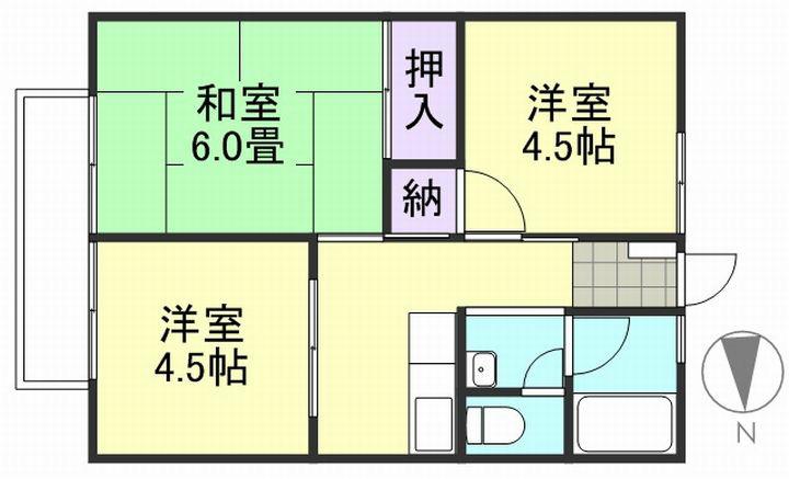 シティハイム吉岡B棟(3K/2階)の間取り写真
