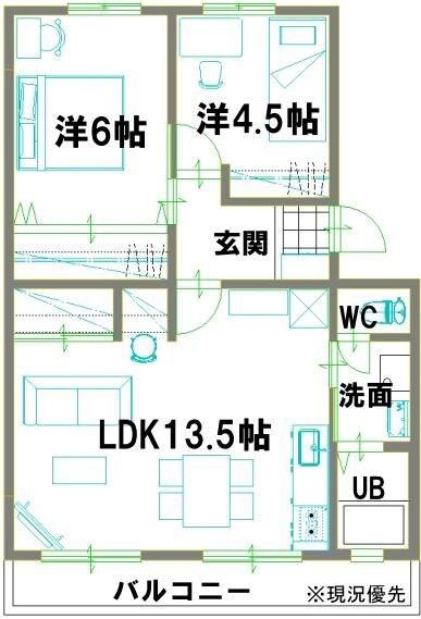 マンションサングリーン(2LDK/1階)の間取り写真