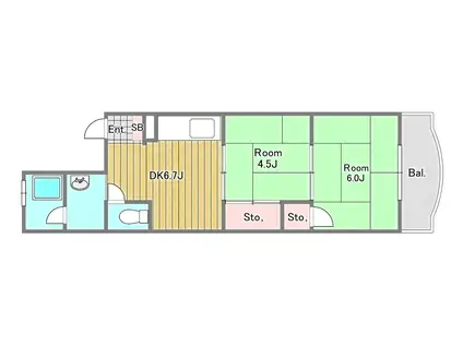 塩屋ブルーハイツ(2DK/4階)の間取り写真