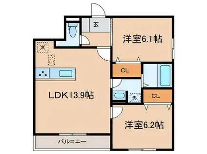 エテルノ塚口(2LDK/3階)の間取り写真