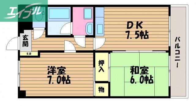 アリアE(2DK/1階)の間取り写真