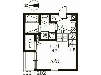 ハーモニーテラス志賀町VI(1K/1階)の間取り写真