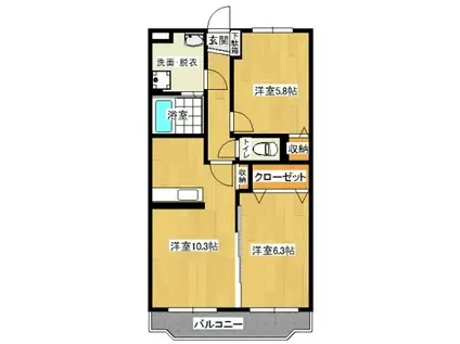 ヒルズ知手(2LDK/3階)の間取り写真