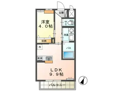 ウエスト VALLEY MOTO II(1LDK/2階)の間取り写真