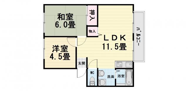 アーバンライフ石橋(2LDK/2階)の間取り写真
