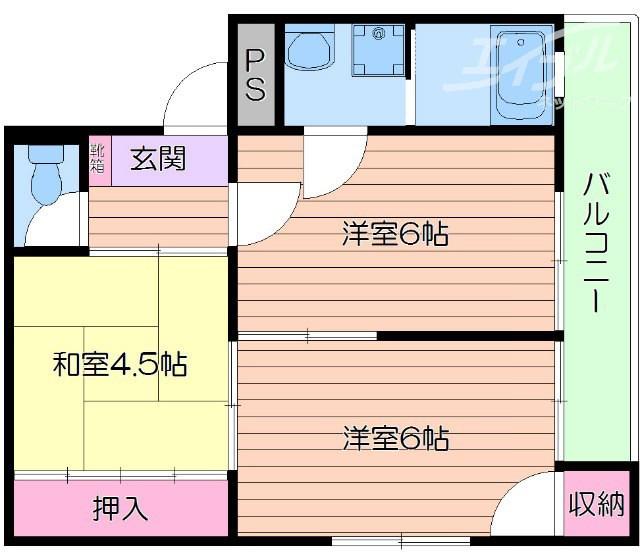 円山グリンハイツ(2DK/3階)の間取り写真