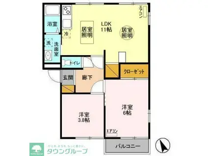 サンモール南流山B(2LDK/2階)の間取り写真