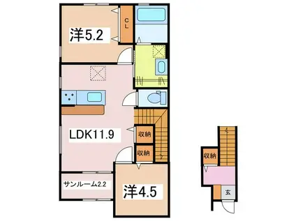 クアトロ常盤D(2LDK/2階)の間取り写真