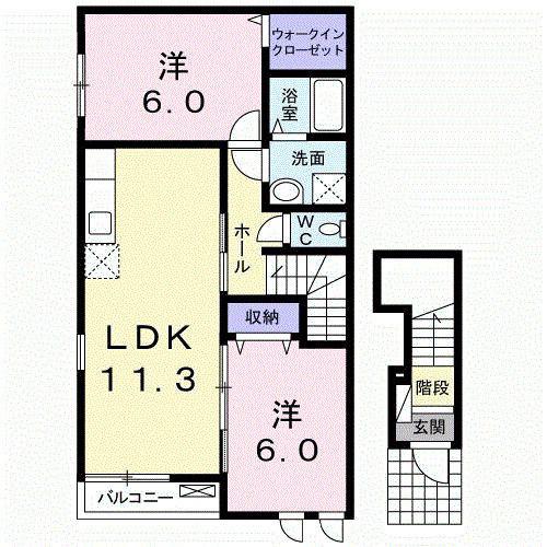 プリムローズ桜(2LDK/2階)の間取り写真