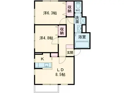 ボンヌジュルネ A棟(2LDK/2階)の間取り写真