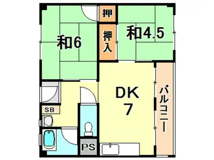 多聞台マンション(2DK/1階)の間取り写真