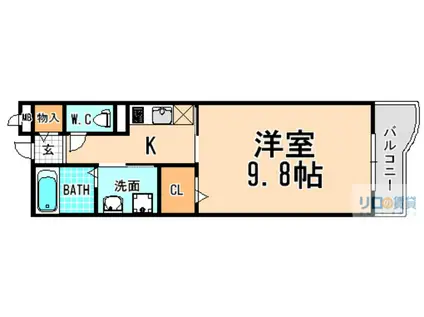 ランデュール逆瀬川(1K/2階)の間取り写真