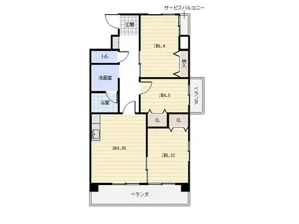 黄金マンション(3LDK/2階)の間取り写真