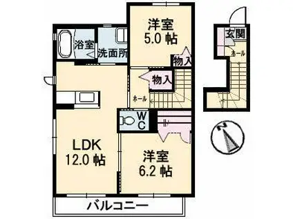 シャーメゾン・メイホウ(2LDK/2階)の間取り写真