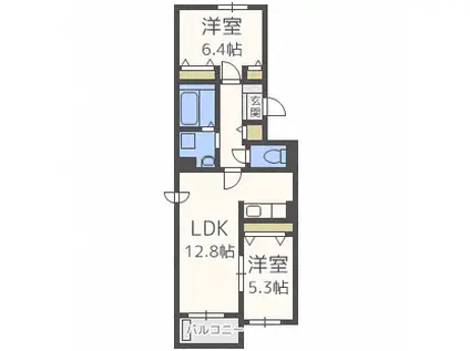ミカーレ・デュオ(2LDK/3階)の間取り写真