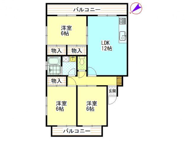 ハイコーポヤスダⅠ(3LDK/2階)の間取り写真