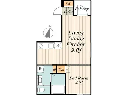 フォレストメゾン経堂桜(1LDK/3階)の間取り写真