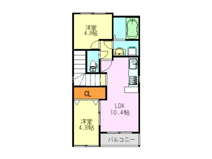 アベニュー仁戸名III(2LDK/2階)の間取り写真