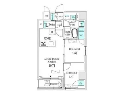 ASMACI MAISON両国 L(2LDK/7階)の間取り写真