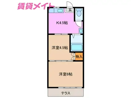 ヒルトップ小下B棟(2K/1階)の間取り写真