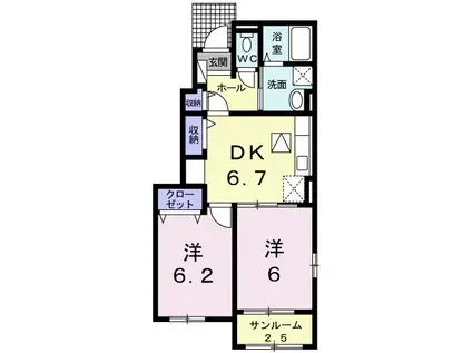 クオーレI(2DK/1階)の間取り写真