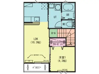 ディアコートC棟(1LDK/2階)の間取り写真