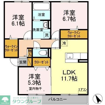 PARK HILLS MIYAKO D(3LDK/2階)の間取り写真