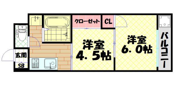 DO九条I(2K/2階)の間取り写真