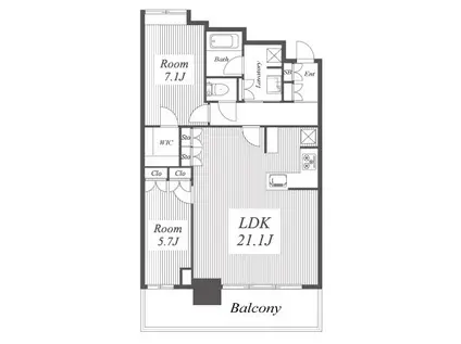 プラウドタワー名古屋栄(2LDK/27階)の間取り写真