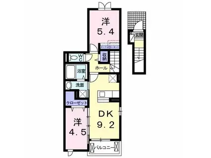 スリーナイン(2LDK/2階)の間取り写真