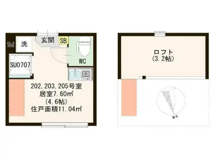 クリエイティブテラス東葛西(ワンルーム/2階)の間取り写真