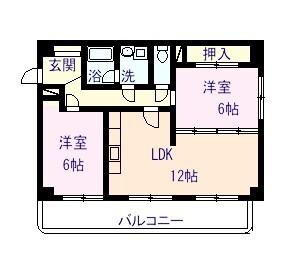 パークサイド水前寺(2LDK/6階)の間取り写真