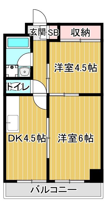 ラパンジール京橋(2DK/2階)の間取り写真