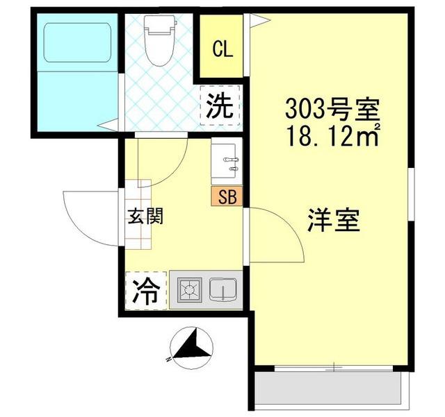 ボンボニエール一之江(1K/3階)の間取り写真