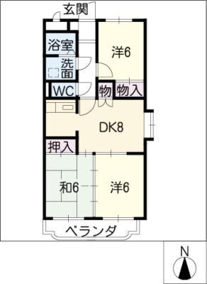 ア・ドリームふじ(3DK/2階)の間取り写真