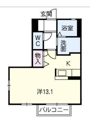 アールM.K A棟(ワンルーム/1階)の間取り写真