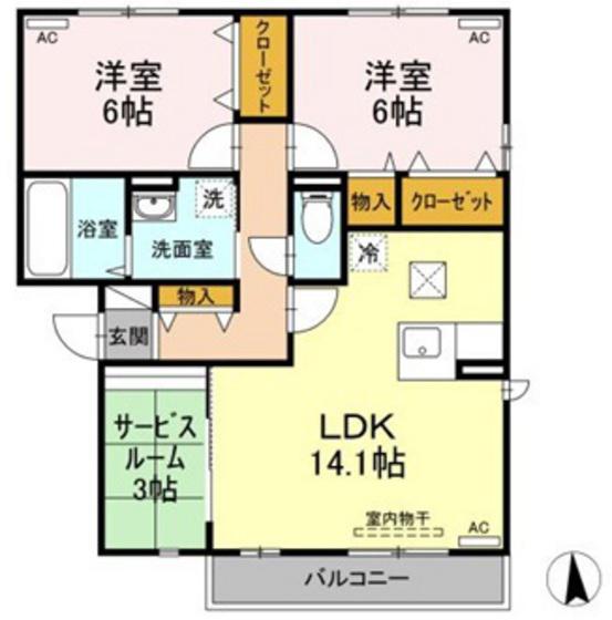WELSH VILLA II棟 (2SLDK/1階)の間取り写真
