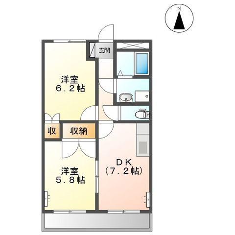 ラフィネ上恵土(2DK/1階)の間取り写真