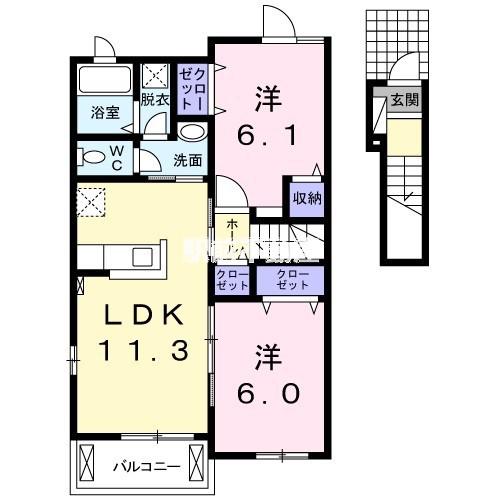 ディアコートII(2LDK/2階)の間取り写真
