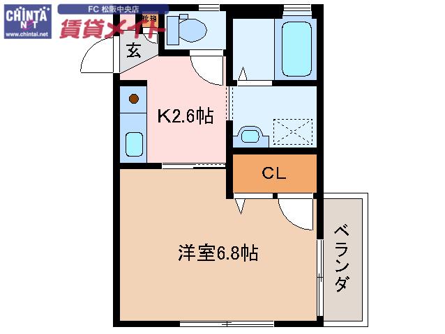 リバーコート吉田(1K/2階)の間取り写真