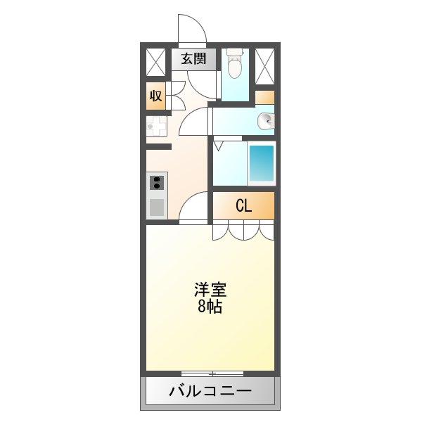 メロディア新北野(1K/6階)の間取り写真