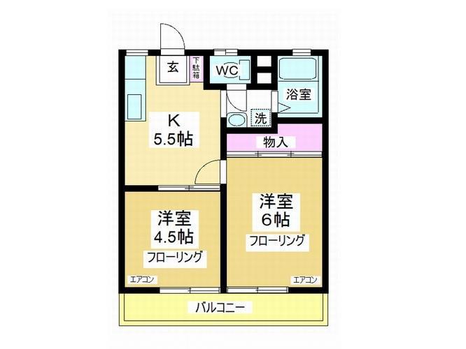 コンシェール東原(2K/2階)の間取り写真