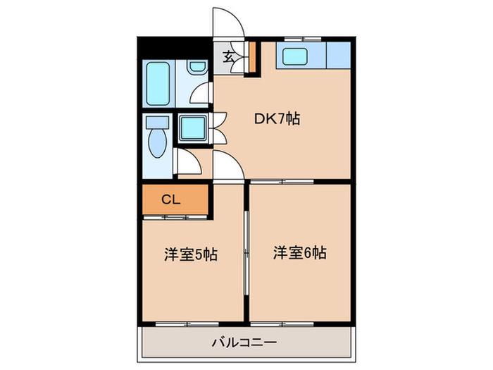プラザサン田中1号舘(2DK/4階)の間取り写真