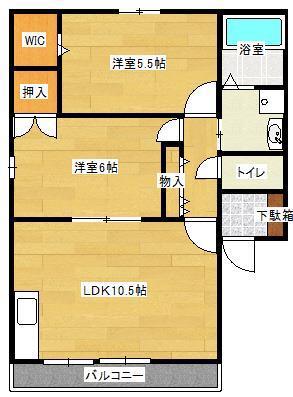 ボナールS(2LDK/2階)の間取り写真