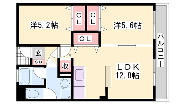 外堀川マンション(2LDK/2階)の間取り写真