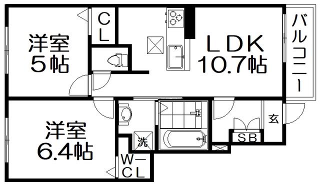 クラール倉治B(2LDK/1階)の間取り写真