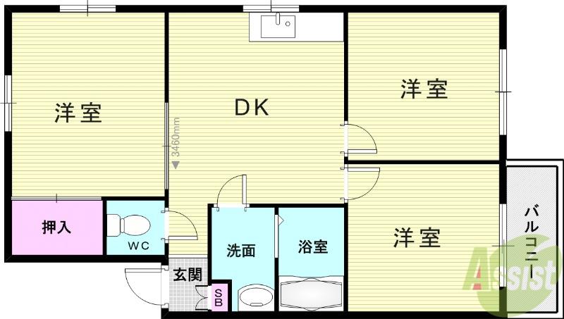 第1ヒルハイツ(3DK/3階)の間取り写真