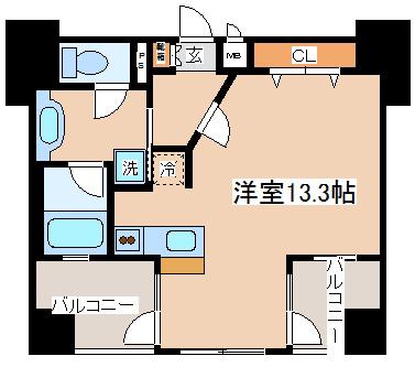 プレジール三ノ宮(ワンルーム/9階)の間取り写真