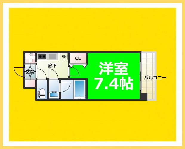 エグゼ難波南V(1K/7階)の間取り写真