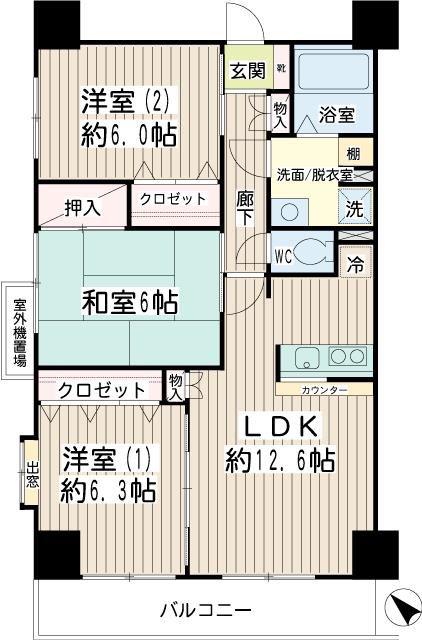 スカイ61(3LDK/4階)の間取り写真